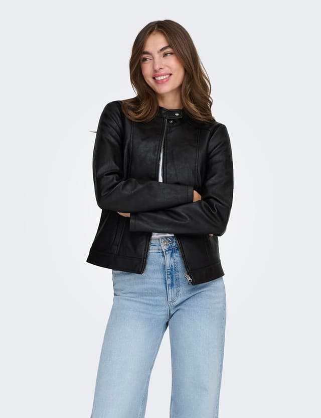 Detalle 2 de JDY JACQUELINE Faux Leather Jacket JDYEMILY, giacca in similpelle con chiusura a bottoni snap