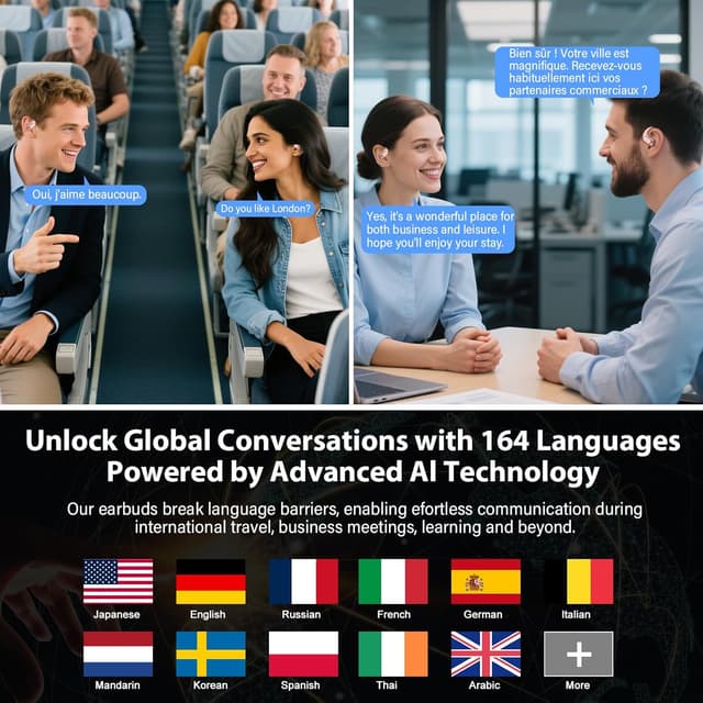 Detalle 2 de QXUFV AI Écouteur Traducteur Instantané — 164 langues, open-ear et modes de traduction