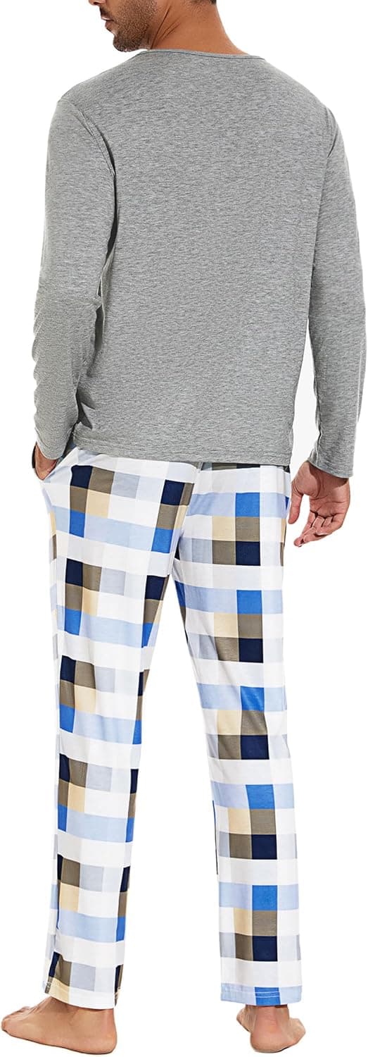 Detalle 2 de Uniexcosm Ensemble de pyjama homme en coton (95 % coton, 5 % élasthanne) à manches longues et poches latérales