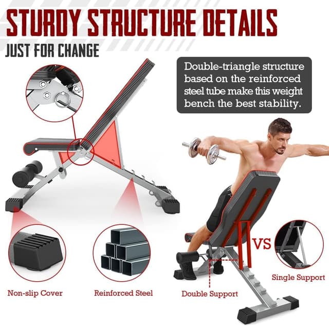 Detalle 2 de YOLEO Weight Bench 300kg adjustable incline strength bench 🏋