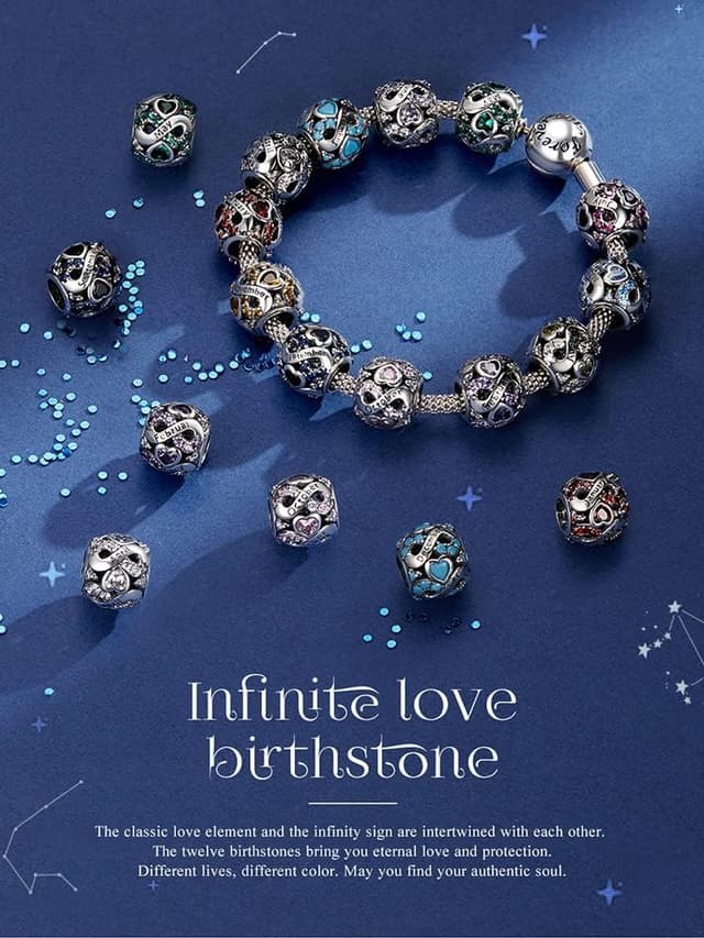 Detalle de ShiYu 925 Sterling Silber Geburtsstein Charms Anhänger (Februar) für Pandora-Armbänder