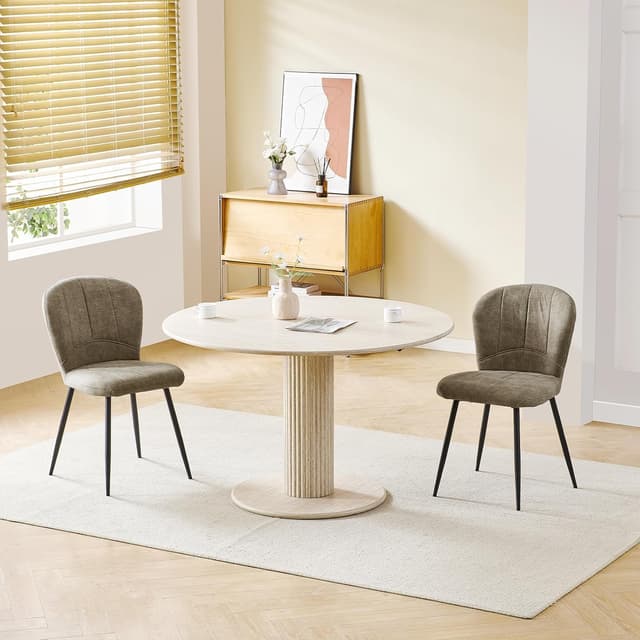 Thumbnail 6 de Set di 8 sedie ANVOFONG imbottite per sala da pranzo e cucina con gambe in metallo nero, schienale in tessuto Moka