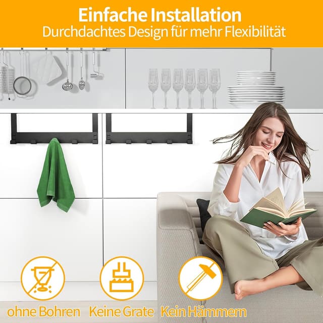 Thumbnail 6 de Gypie Türhaken zum Einhängen (2 Stück) aus mattem Schwarz, mit 6 Haken pro Set