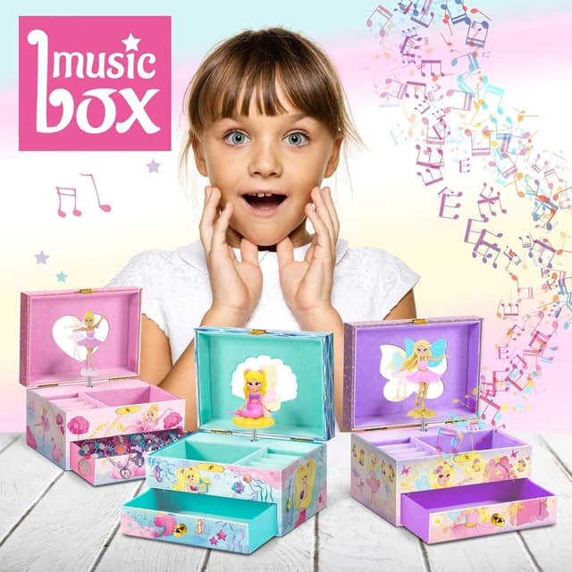 Thumbnail 6 de MUSIC BOX Fairy Spieluhr mit Melodie – Mädchen-Schmuckkästchen mit drehbarer Fee, Spiegel & Schublade