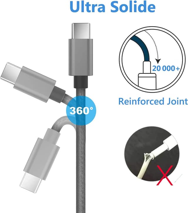 Detalle 2 de Yosou USB C Charger Cable 2M braided 3A pack 🔌