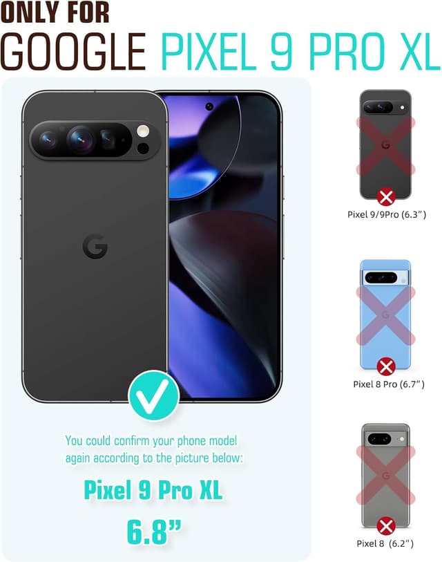 Detalle 2 de OCASE Kompatible Hülle für Google Pixel 9 Pro XL – PU Leder-Flipcover mit Kartenfach, Standfunktion und RFID-Schutz (braun)