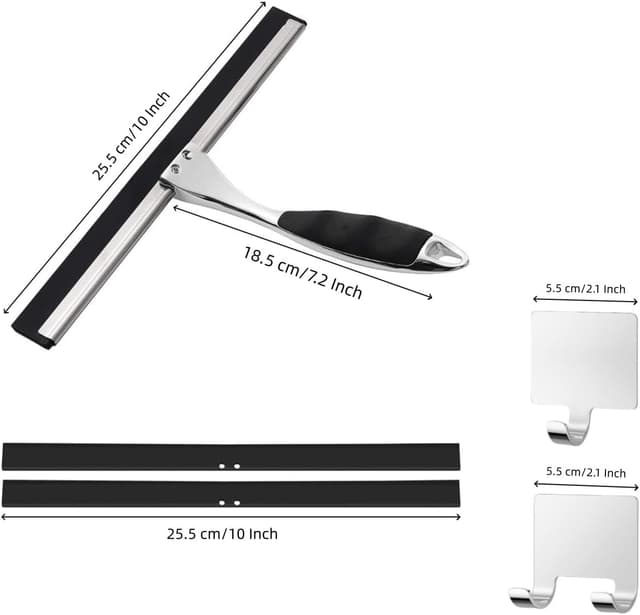 Detalle 2 de Duschabzieher Edelstahl 25 cm mit 2 Ersatzgummiabziehern – Abzieher für Dusche, Spiegel & Fliesen