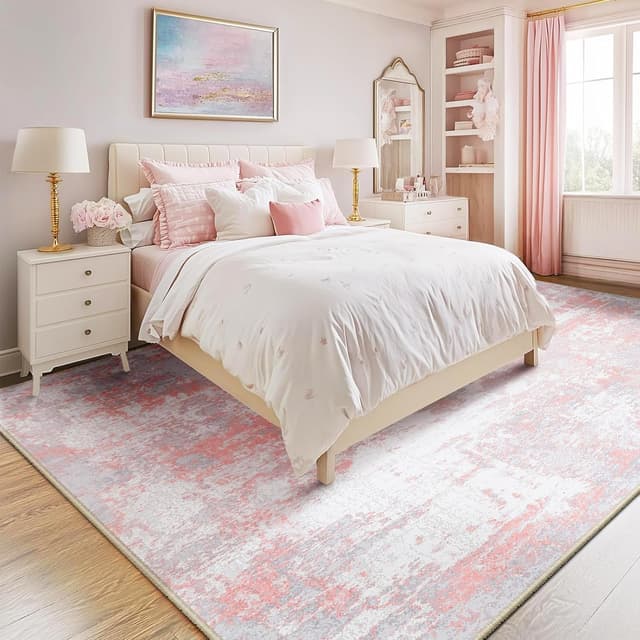 Imagen de RELEANY Washable Area Rugs 8'x10' Non-Slip Modern Abstract (Grey Pink) — Tides Series en OfertitasTOP