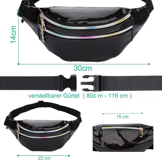 Detalle 1 de TBoonor Bauchtasche Schwarz mit 3 Fächern