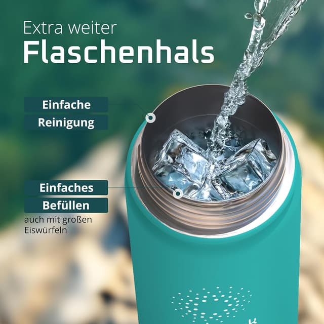Detalle de ACTIVE FLASK Edelstahl-Trinkflasche inkl. Strohhalm-Verschluss (3 Deckel), auslaufsicher & BPA-frei