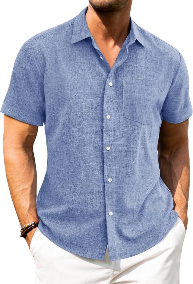 Detalle de J.VER Leinenhemd Herren mit Kruzarm, Regular Fit – leichtes Sommerhemd mit Brusttasche