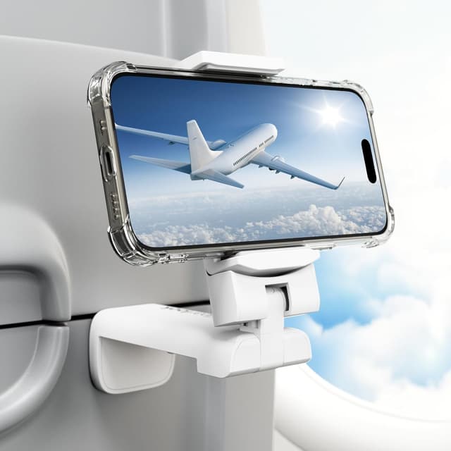 Detalle de Klearlook Universal Flight Phone Holder (White) — Foldable, 360° Rotation, for 4.7–6.9 Inch Phones