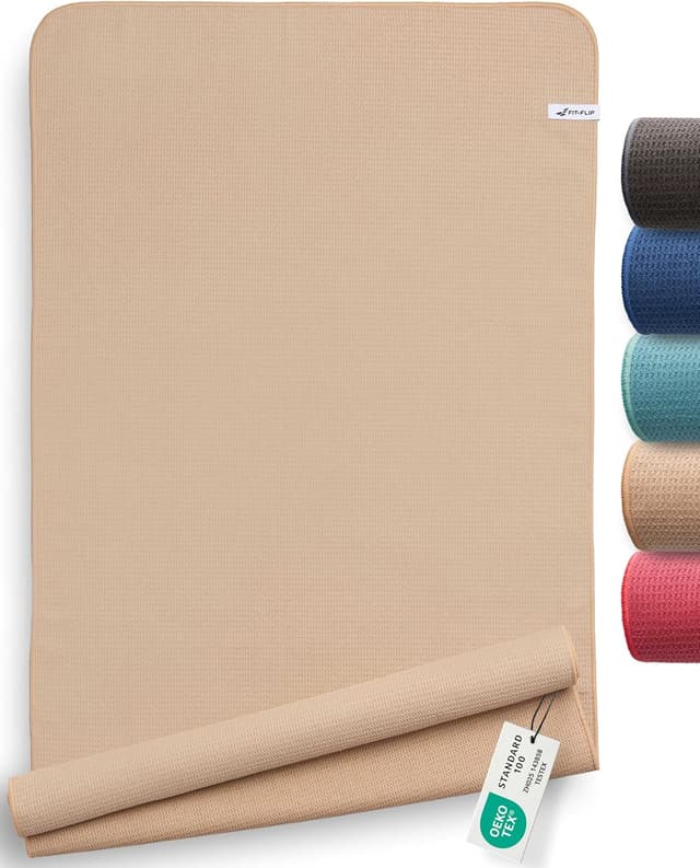 Detalle de Fit-Flip Yoga Handtuch mit Noppen & rutschfester Unterseite (185 x 63 cm) – Mikrofaser für Yogamatte, Pilates & Fitness