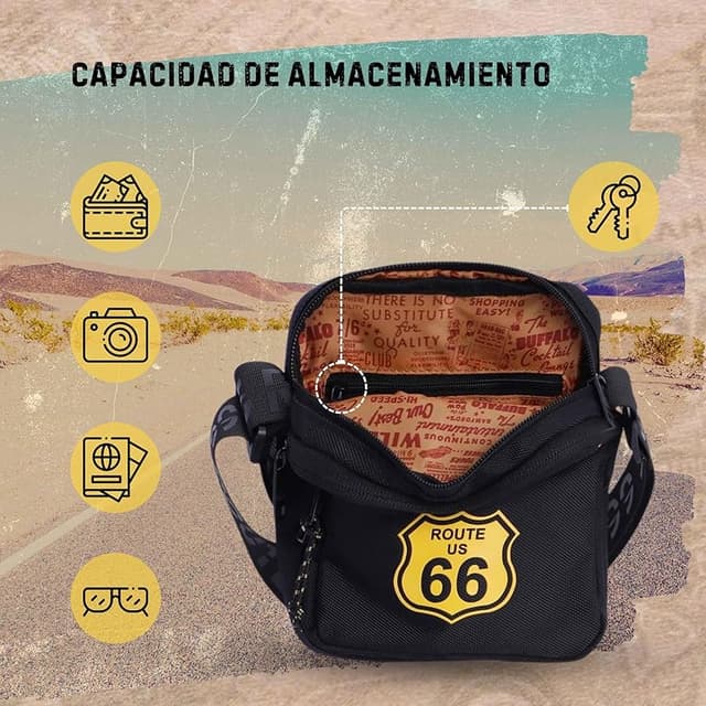 Detalle 2 de ROUTE 66 Hector bandolera hombre para viaje y diario