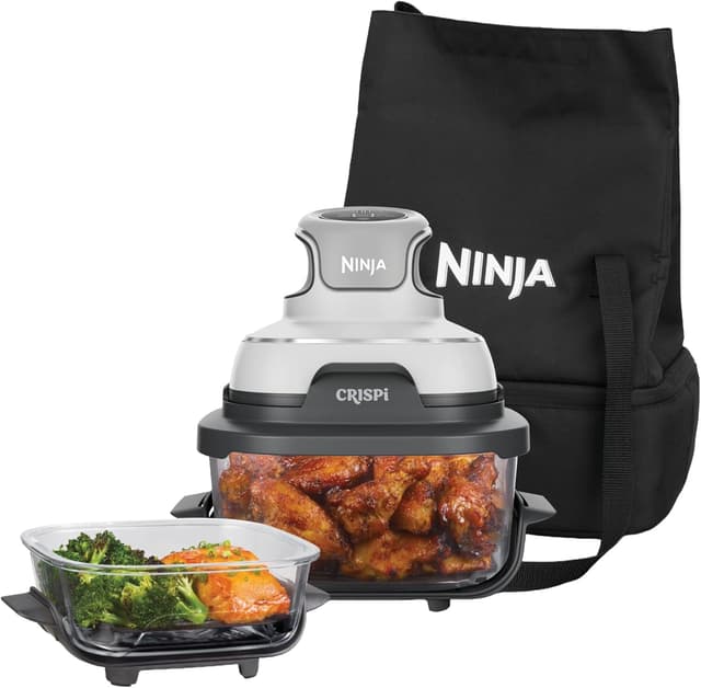 Detalle de Ninja CRISPi Tragbare Heißluftfritteuse FN102EU (4-in-1) mit Tragetasche, 2 Glasbehältern 1,4 l & 3,8 l