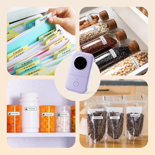 Detalle 2 de Phomemo D30 Bluetooth Label Maker (D30) – portable thermal tape printer for home, office and kitchen organising (Violet)