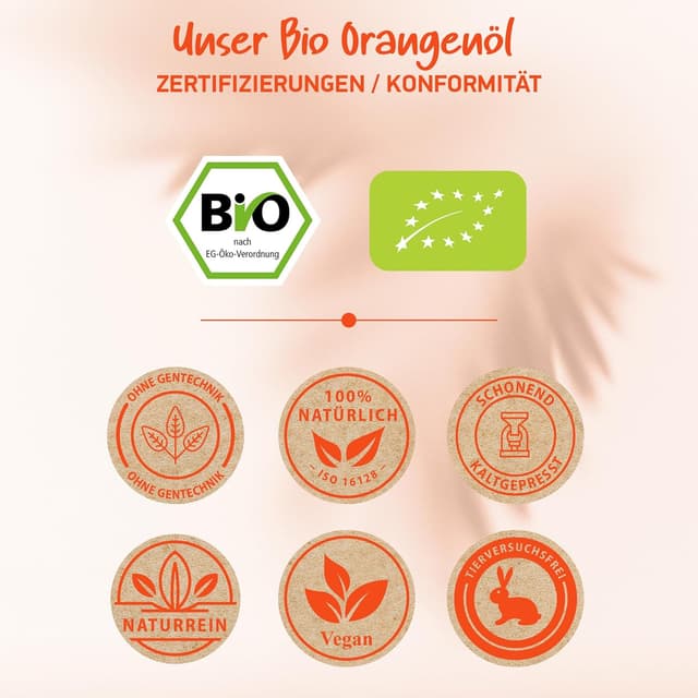 Detalle de BIO Orangenöl 100% naturrein (BIO-zertifiziert) – kaltgepresst aus Bio-Orangen zum Verzehr