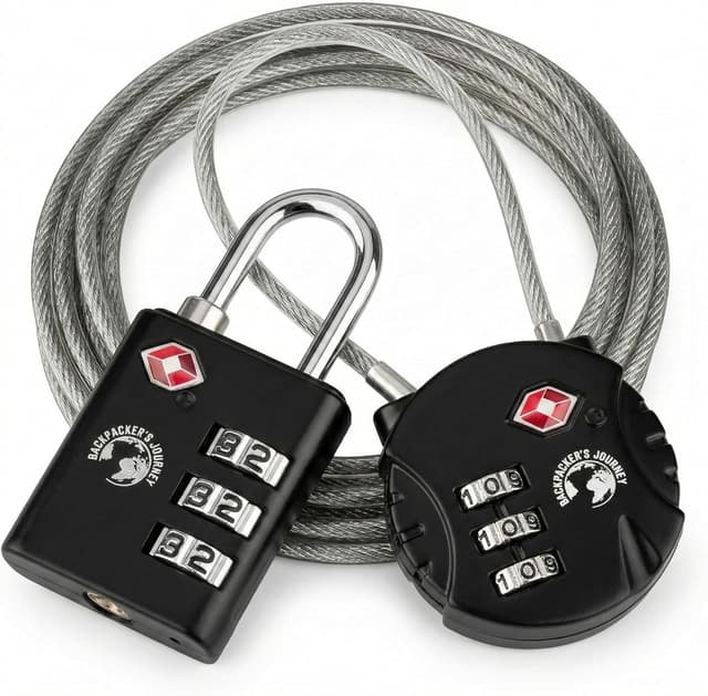 Detalle de Backpacker's Journey TSA Gepäckschlösser Set mit Metallband – für Rucksack, Koffer und Taschen