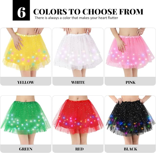Detalle de Jupe en tulle LED Kefiyis pour femme, adulte et adolescente (tutu lumineux, plusieurs couleurs)