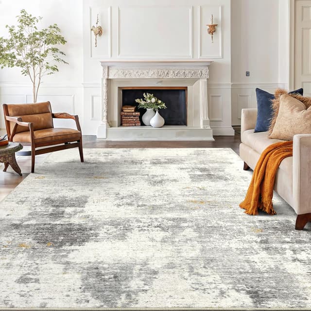 Detalle 2 de smiry Moderner abstrakter Teppich für Wohnzimmer, 160x220 cm, waschbar & rutschhemmend (Beige)