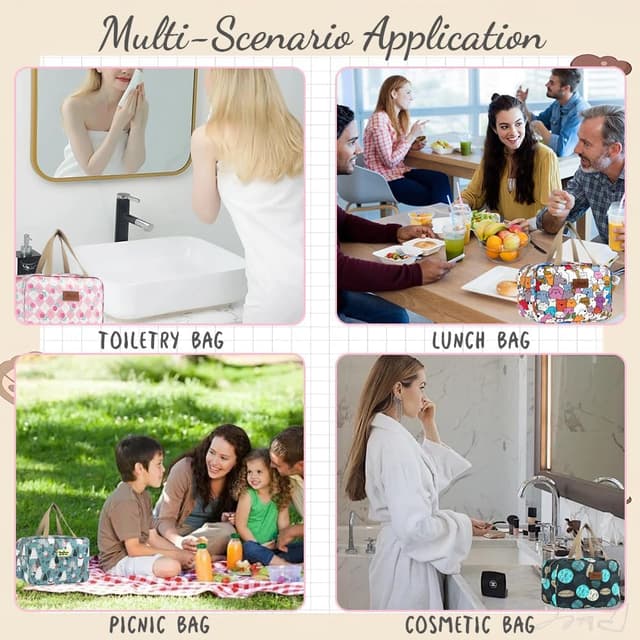 Detalle de Aucuu Volle Größe Kulturbeutel – wasserdichter Reise-Kulturbeutel mit Isolier-Futter und Tragegriff