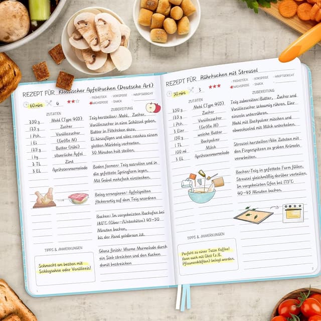 Detalle de AITBOLFIT Rezeptbuch zum Selberschreiben A5 (Pastellblau) für 150 Rezepte