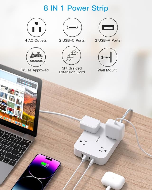 Thumbnail 5 de HANYCONY Flat Plug Extension Cord 5ft
