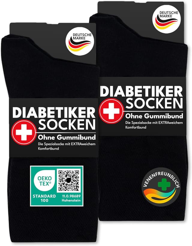 Detalle de sockenkauf24 Diabetikersocken ohne Gummi & ohne Naht – 97% Baumwolle, Komfortbund (6 Paar)