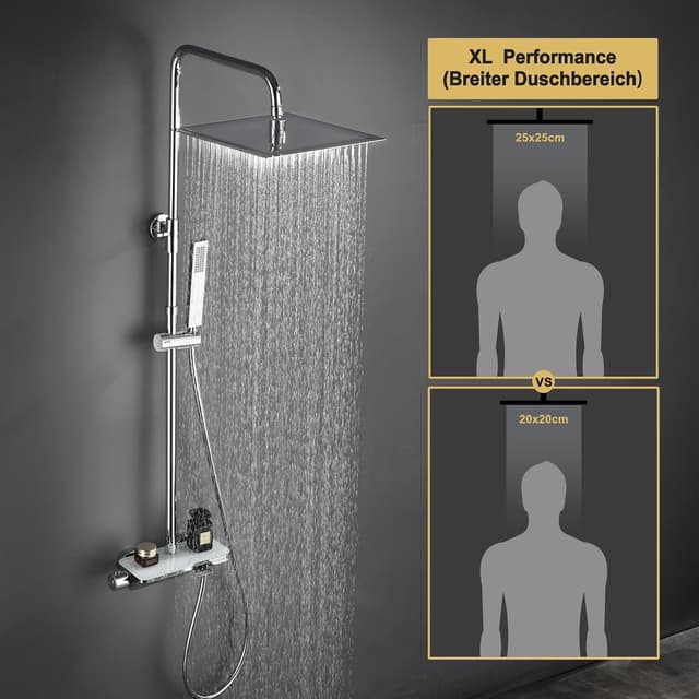 Detalle de Görbach Kit Doccia con termostatico in acciaio INOX 304 e soffione a pioggia cromato