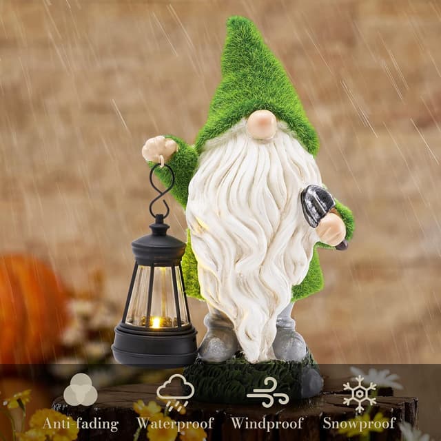 Detalle 2 de TERESA'S COLLECTIONS lustige Gartenzwerge Figur mit LED-Solarlaterne (XL) – wetterfest, aus Kunstharz