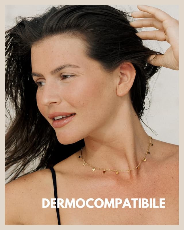 Detalle de GD GOOD.designs collana boho con piastrine e 11 ciondoli rotondi, impermeabile