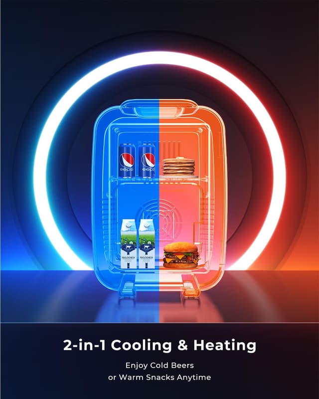 Detalle de BEICHEN Mini Kühlschrank 4L (6 Dosen) mit Kühl- und Heizfunktion, 7 RGB-Lichtmodi – leise Minikühlbox für Büro, Gaming & Auto