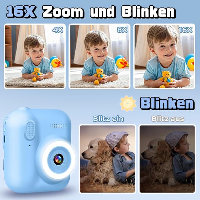Detalle 2 de Sofortbildkamera Kinder 1080P mit 32-GB-Karte, 2,4-Zoll-Display & Druckpapier – Geburtstags- und Weihnachtsgeschenk für 3–12 Jahre