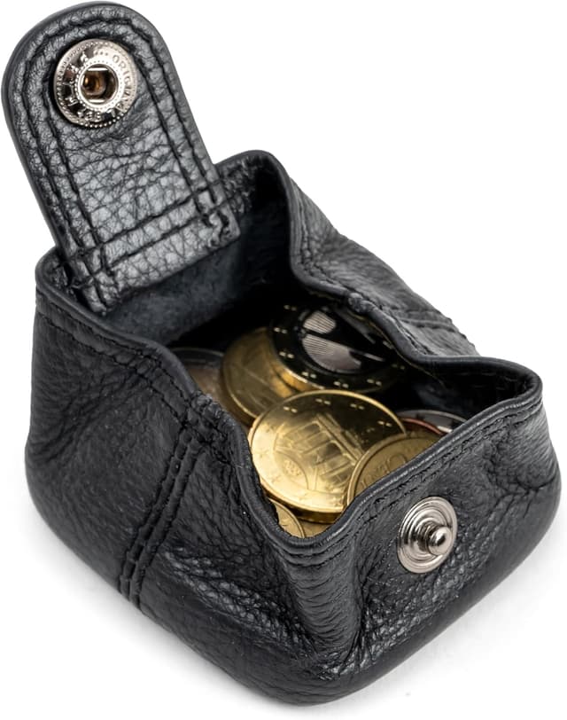 Detalle de Berliner Bags Premium Kleingeldbörse Lena M aus Vollnarbenleder (schwarz) – Mini-Portemonnaie für Münzen