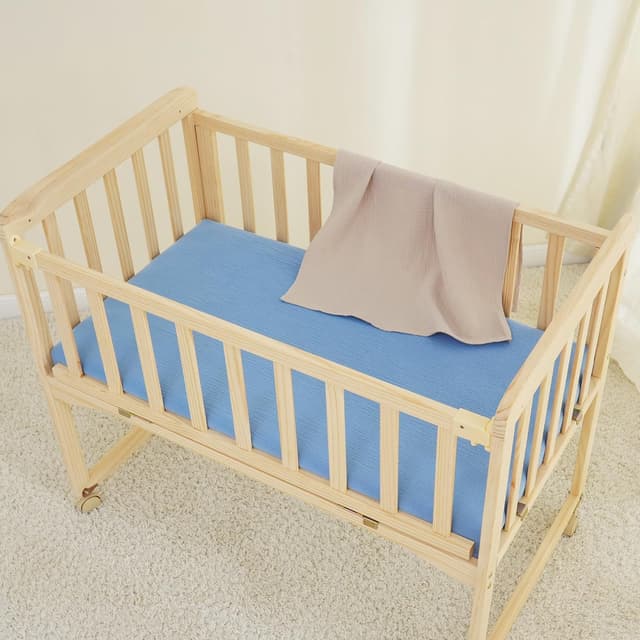 Detalle 2 de Kewlife gift Baby Musselin Spannbettlaken 80×50 cm (100 % Baumwolle) für Kinderwagen & Kinderbett, 2er-Set