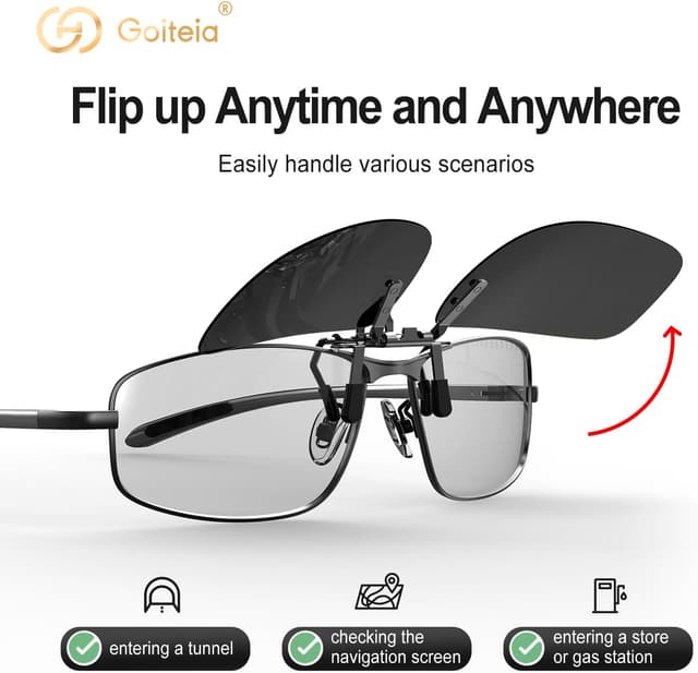 Thumbnail 6 de Goiteia Polarized Flip-Up Clip-On Sunglasses with Wide Steel Clip (Mens & Womens)