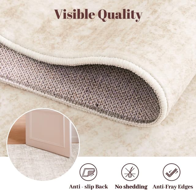 Detalle 2 de Homemate Washable Rug 8x10 Area Rugs (Vintage Faux Wool Look) — Beige, Non-Slip Foldable Carpet