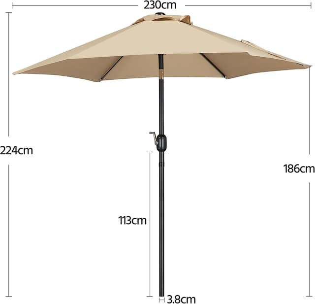 Detalle de Yaheetech Parasol de jardin inclinable 230 cm, toile polyester et 6 baleines métalliques