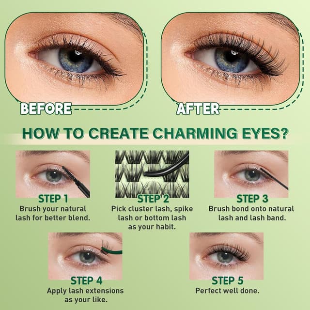 Detalle de KEYYOU Natural Lash Clusters Kit (144 pcs) DIY Lash Extension Set with Bond, Seal, and Tools (D Curl, 8–18 MIX)