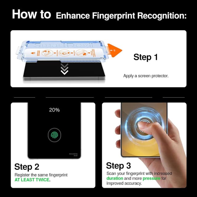 Detalle de SMARTDEVIL 3-Pack Tempered Glass Screen Protector for Samsung Galaxy S25/S24 (with fingerprint reader compatibility)