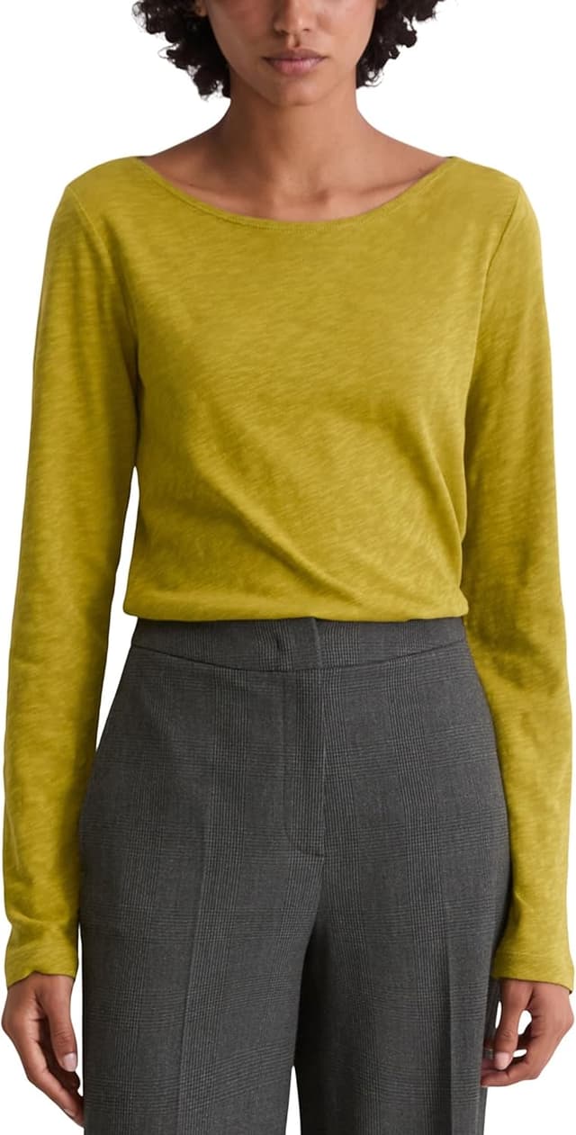 Detalle de Marc O’Polo Damen Langarmshirt aus Bio-Baumwolle mit Logo – Lounge Longsleeve aus der Mix & Match-Reihe