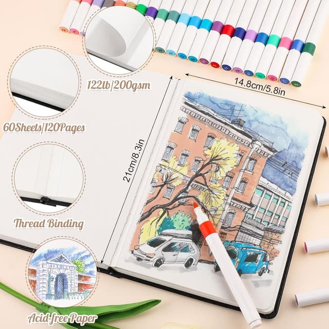 Detalle de A5 Sketchbook 60 Sheets (200GSM) Black Hardback Sketching Pad, 14.8 x 21 cm, 120 Pages