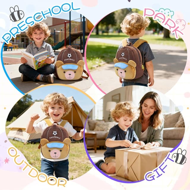 Detalle de PROTAURI sac à dos enfant 1 à 4 ans motif ourson footballeur (cartable maternelle léger)