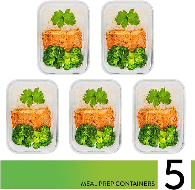 Detalle 2 de Prep Naturals 5-Pack Airtight Glass Meal Prep Containers (1 Compartment, 1060 ml)
