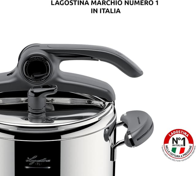 Detalle de Lagostina Mia pentola a pressione da 7 L in acciaio inox 18/10 Ø 22 cm (induzione e gas) con coperchio ad apertura facilitata