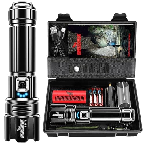 Imagen de Shadowhawk Linternas LED Alta Potencia 1,000,000 Lúmenes, Linterna LED Recargable USB Táctica Militar Potente, XHP70.2 Linterna a Pilas, IPX67 Impermeable 5 Modos Portátil Linternas en OfertitasTOP