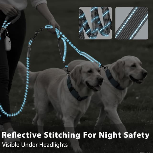 Detalle 2 de Double Dog Lead with Safety Handle – 360° Tangle-Free Double Leash for Medium & Large Dogs (Black)