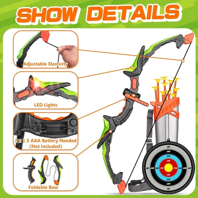 Detalle de Kids LED light up archery set with 10 arrows