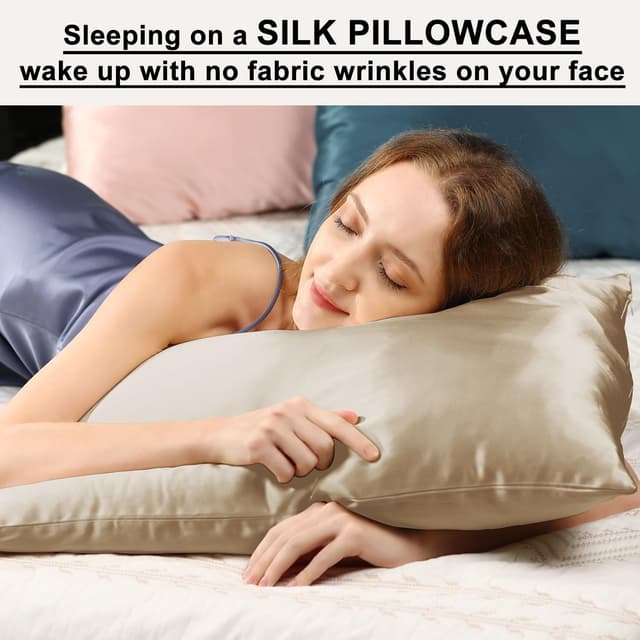 Detalle de Ravmix Silk Pillowcase for Hair and Skin (21Momme) with Hidden Zipper, Taupe, 50×75cm