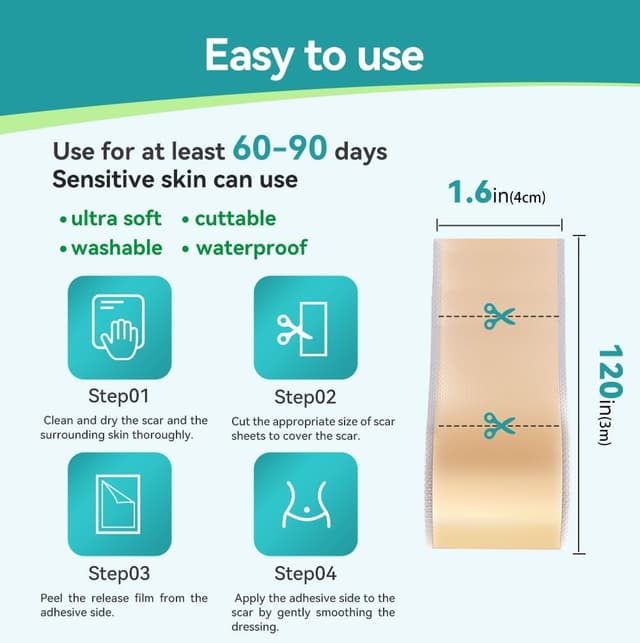 Detalle de Dimora Medical Grade Silicone Scar Sheets (4cm x 3m) for waterproof scar treatment